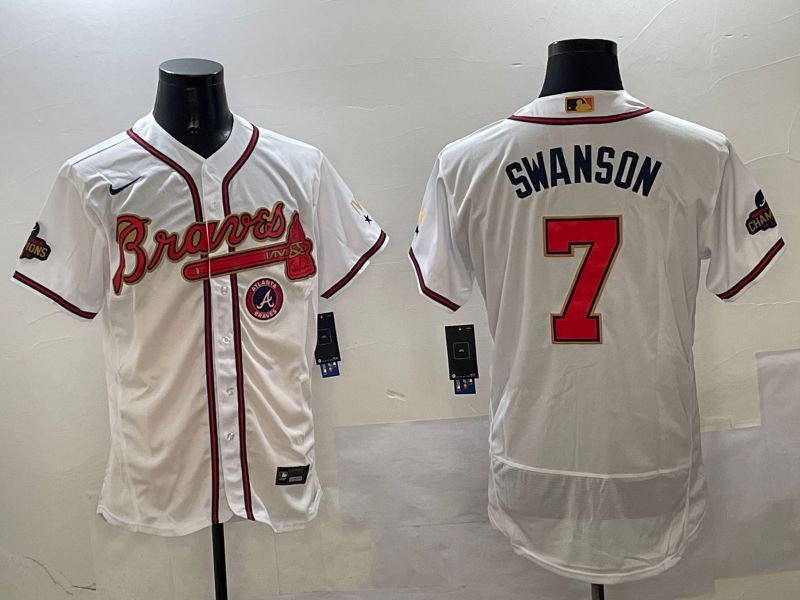 Men Atlanta Braves #7 Swanson White Gold Elite 2025 Nike MLB Jersey style 2